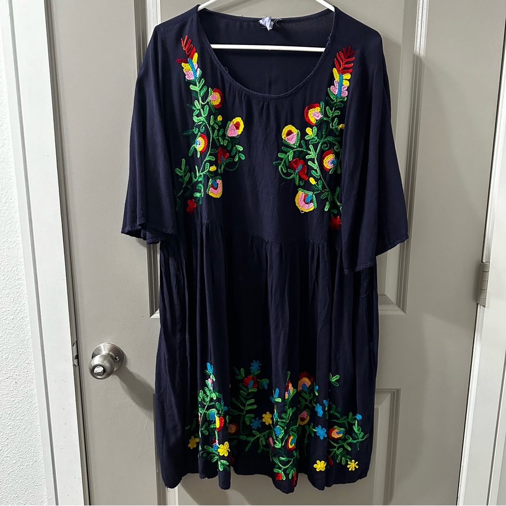 navy embrodered dress